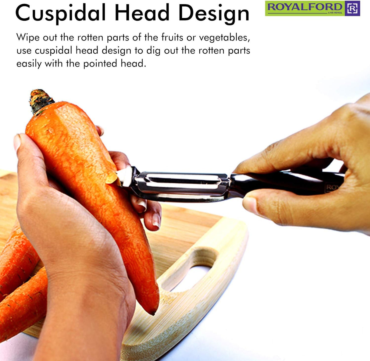 Royalford Stainless Steel Metal Peeler – Tube - Shaped Swivel Peeler Perfect for Peeling – Quick & Effective Peeling with Segregated Edges, Vegetable & Fruit Peeler/Slicer for Quick Smooth Peeling - 16cm - Black - Al Kabayel Discount CentreRoyalford Stainless Steel Metal Peeler – Tube - Shaped Swivel Peeler Perfect for Peeling – Quick & Effective Peeling with Segregated Edges, Vegetable & Fruit Peeler/Slicer for Quick Smooth Peeling - 16cm - BlackKitchen Utensils & GadgetsROYALFORDAl Kabayel Dis