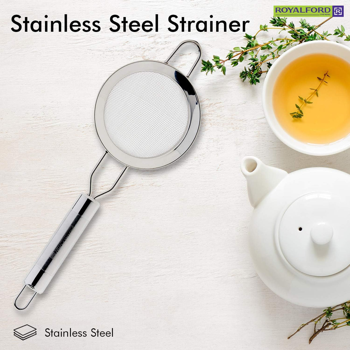 Royalford Stainless Steel Strainer - 6.5 cmX24cm - Silver - Al Kabayel Discount CentreRoyalford Stainless Steel Strainer - 6.5 cmX24cm - SilverKitchen Utensils & GadgetsROYALFORDAl Kabayel Discount Centre