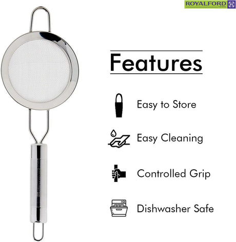 Royalford Stainless Steel Strainer - 6.5 cmX24cm - Silver - Al Kabayel Discount CentreRoyalford Stainless Steel Strainer - 6.5 cmX24cm - SilverKitchen Utensils & GadgetsROYALFORDAl Kabayel Discount Centre