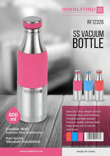 Royalford Stainless Steel Vacuum Bottle RF12326 Preserves the Flavor and Freshness, Unbreakable Portable, Leak - Resistant and Light - Weight Suitable for Indoor and Outdoor Use - 600ML - Al Kabayel Discount CentreRoyalford Stainless Steel Vacuum Bottle RF12326 Preserves the Flavor and Freshness, Unbreakable Portable, Leak - Resistant and Light - Weight Suitable for Indoor and Outdoor Use - 600MLWater BottlesROYALFORDAl Kabayel Discount Centre
