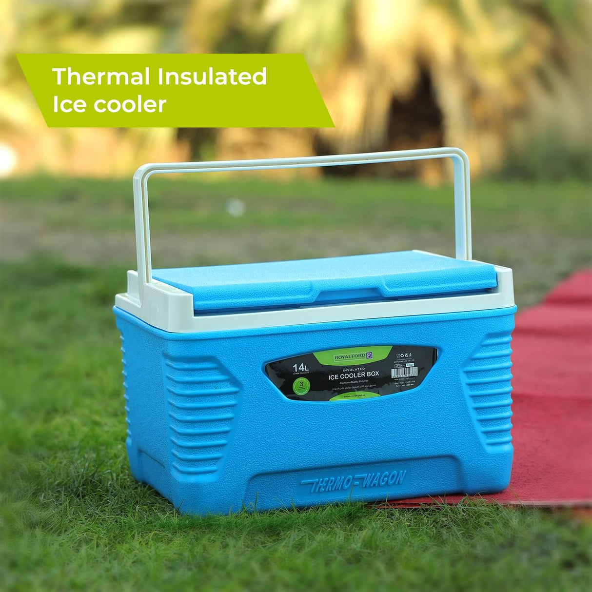 Royalford Thermo - Wagon Insulated Ice Cooler Box 14L, 3 - Layer PP - PU - HDPE Thermal Insulation, Blue - RF10478 - Al Kabayel Discount CentreRoyalford Thermo - Wagon Insulated Ice Cooler Box 14L, 3 - Layer PP - PU - HDPE Thermal Insulation, Blue - RF10478CoolersROYALFORDAl Kabayel Discount Centre