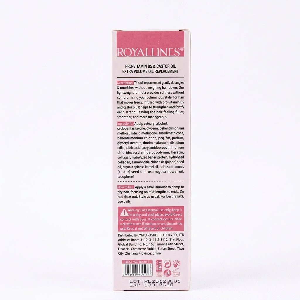 Royallines Oil Replacement Extra Volume – Pro-Vitamin B5 & Castor Oil | 250ml - Al Kabayel Discount CentreRoyallines Oil Replacement Extra Volume – Pro-Vitamin B5 & Castor Oil | 250mlHair CareROYALLINESAl Kabayel Discount Centre