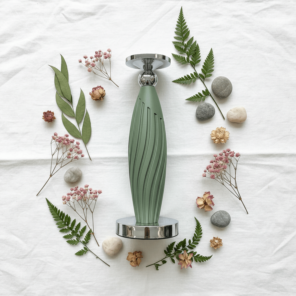 Sage Green Plastic & Metal Textured Pillar Candle Holder with Chrome Accents – 29cm - Al Kabayel Discount CentreSage Green Plastic & Metal Textured Pillar Candle Holder with Chrome Accents – 29cmHome Décor AccentsAKDCAl Kabayel Discount Centre