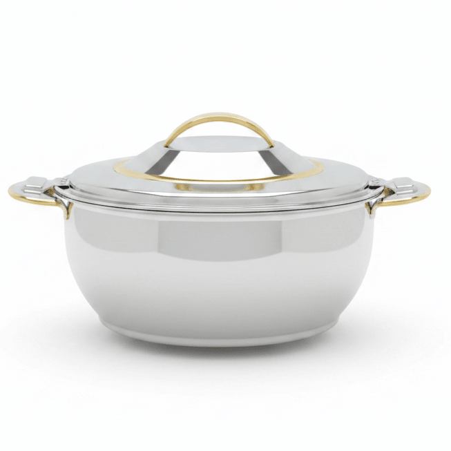 Sanjana Salma Compact Stainless Steel Insulated Hotpot for Food Storage and Serving Durable Silver & Gold Finish 600 ml - Al Kabayel Discount CentreSanjana Salma Compact Stainless Steel Insulated Hotpot for Food Storage and Serving Durable Silver & Gold Finish 600 mlCasserolesSANJANAAl Kabayel Discount Centre