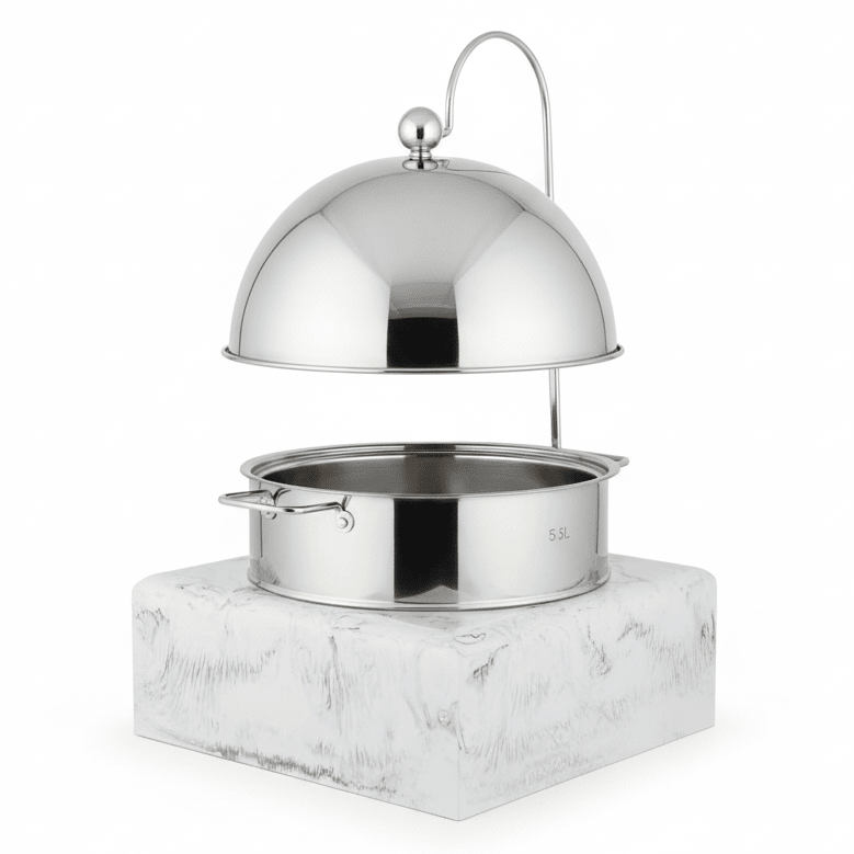 Satin Premium Stainless Steel Chafing Dish with Durable White Melamine Base Catering Buffet Warmer 5.5L - Al Kabayel Discount CentreSatin Premium Stainless Steel Chafing Dish with Durable White Melamine Base Catering Buffet Warmer 5.5LWarmersSATINAl Kabayel Discount Centre