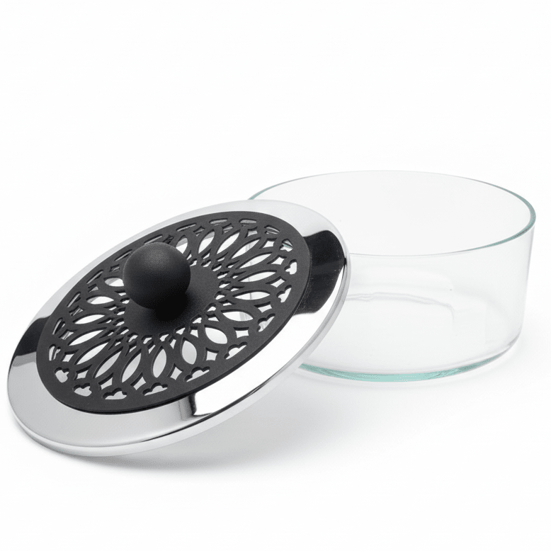 SBTC Glass Container with Metal Holder – Premium Silver & Black Finish, Storage Jar for Dry Fruits, Candy & Snacks, 20 × 8 cm - Al Kabayel Discount CentreSBTC Glass Container with Metal Holder – Premium Silver & Black Finish, Storage Jar for Dry Fruits, Candy & Snacks, 20 × 8 cmJars & Food SaversSBTCAl Kabayel Discount Centre