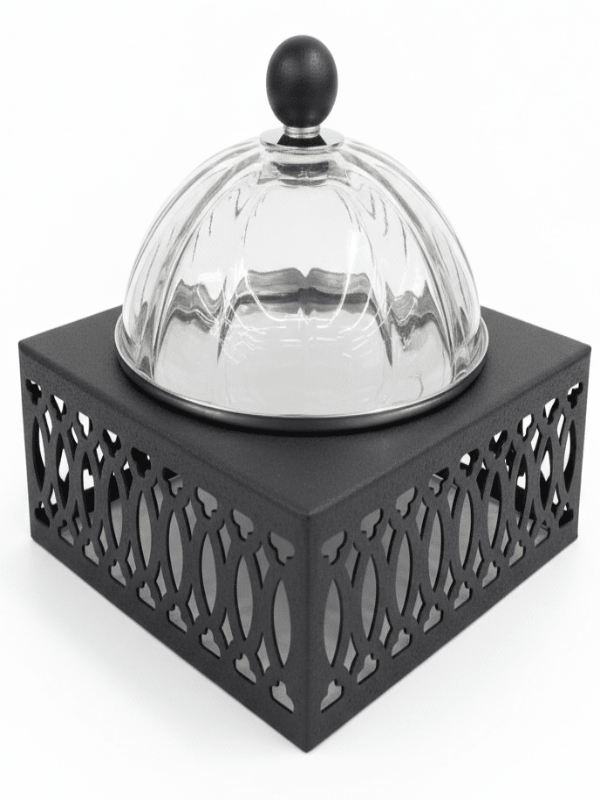 SBTC Glass Lid Metal Date Bowl with Stand – Premium Silver & Black Finish, Ideal for Dates & Dry Fruits, 15 × 14 cm - Al Kabayel Discount CentreSBTC Glass Lid Metal Date Bowl with Stand – Premium Silver & Black Finish, Ideal for Dates & Dry Fruits, 15 × 14 cmJars & Food SaversSBTCAl Kabayel Discount Centre