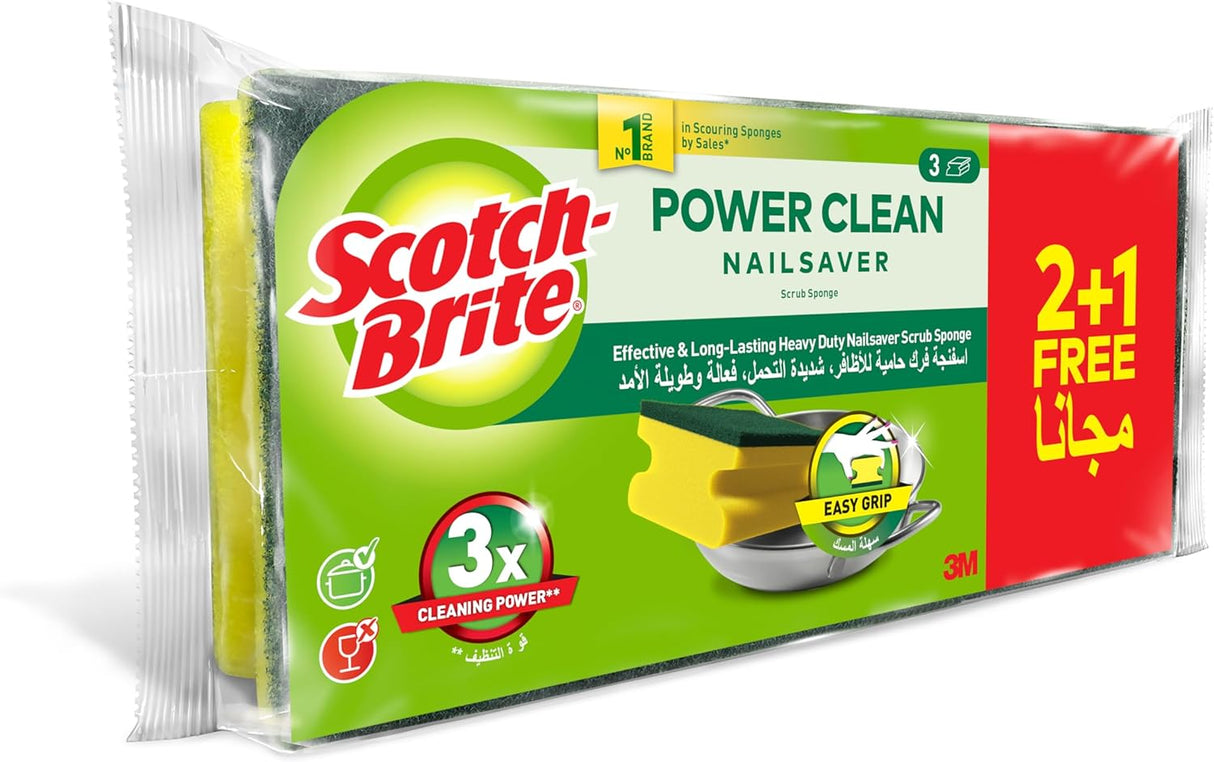 Scotch - Brite Power Clean Nail Saver Scrub Sponge, 3units (2+1 Free)/pack - Al Kabayel Discount CentreScotch - Brite Power Clean Nail Saver Scrub Sponge, 3units (2+1 Free)/packCleaning SuppliesSCOTCH - BRITEAl Kabayel Discount Centre