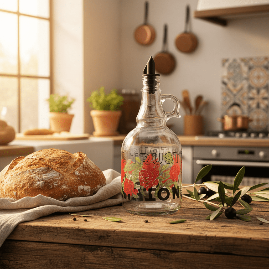 Selka Glass Oil Bottle 1 Ltr – Elegant Red Flower Design with Pour Spout - Al Kabayel Discount CentreSelka Glass Oil Bottle 1 Ltr – Elegant Red Flower Design with Pour SpoutKitchen Utensils & GadgetsSELKAAl Kabayel Discount Centre