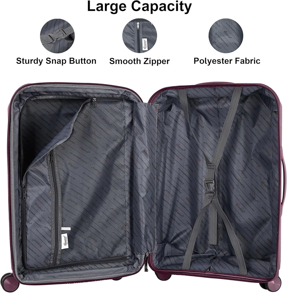 Senator KH1006 PP Hard Case Expandable Suitcase – Lightweight 24 - Inch Checked Trolley with Safe Zippers & Double Spinner Wheels, Purple - Al Kabayel Discount CentreSenator KH1006 PP Hard Case Expandable Suitcase – Lightweight 24 - Inch Checked Trolley with Safe Zippers & Double Spinner Wheels, PurpleCabin LuggageSENATORAl Kabayel Discount Centre