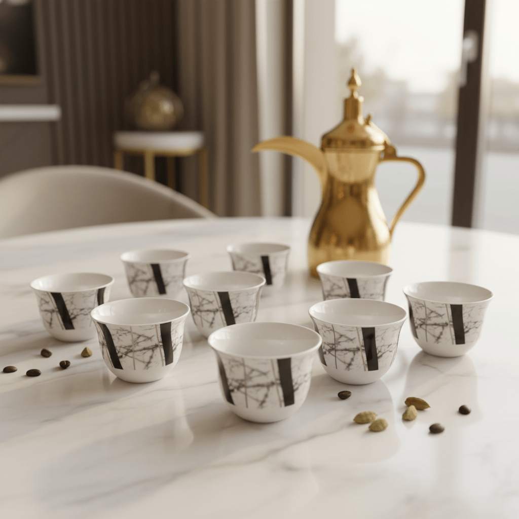 Shallow 12pcs White Ceramic Cawa Cup Set with Black Elegant Artistic Design 80ml Modern Minimal Mini Cups for Coffee Espresso and Tea Serving - Al Kabayel Discount CentreShallow 12pcs White Ceramic Cawa Cup Set with Black Elegant Artistic Design 80ml Modern Minimal Mini Cups for Coffee Espresso and Tea ServingTea SetsSHALLOWAl Kabayel Discount Centre