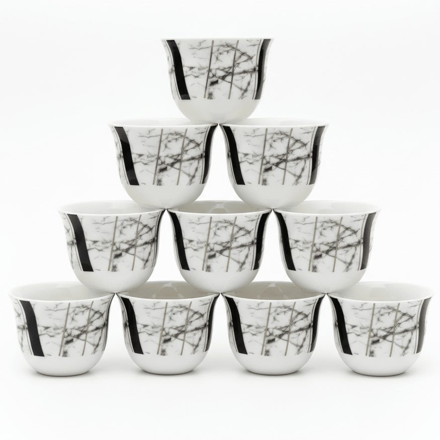 Shallow 12pcs White Ceramic Cawa Cup Set with Black Elegant Artistic Design 80ml Modern Minimal Mini Cups for Coffee Espresso and Tea Serving - Al Kabayel Discount CentreShallow 12pcs White Ceramic Cawa Cup Set with Black Elegant Artistic Design 80ml Modern Minimal Mini Cups for Coffee Espresso and Tea ServingTea SetsSHALLOWAl Kabayel Discount Centre