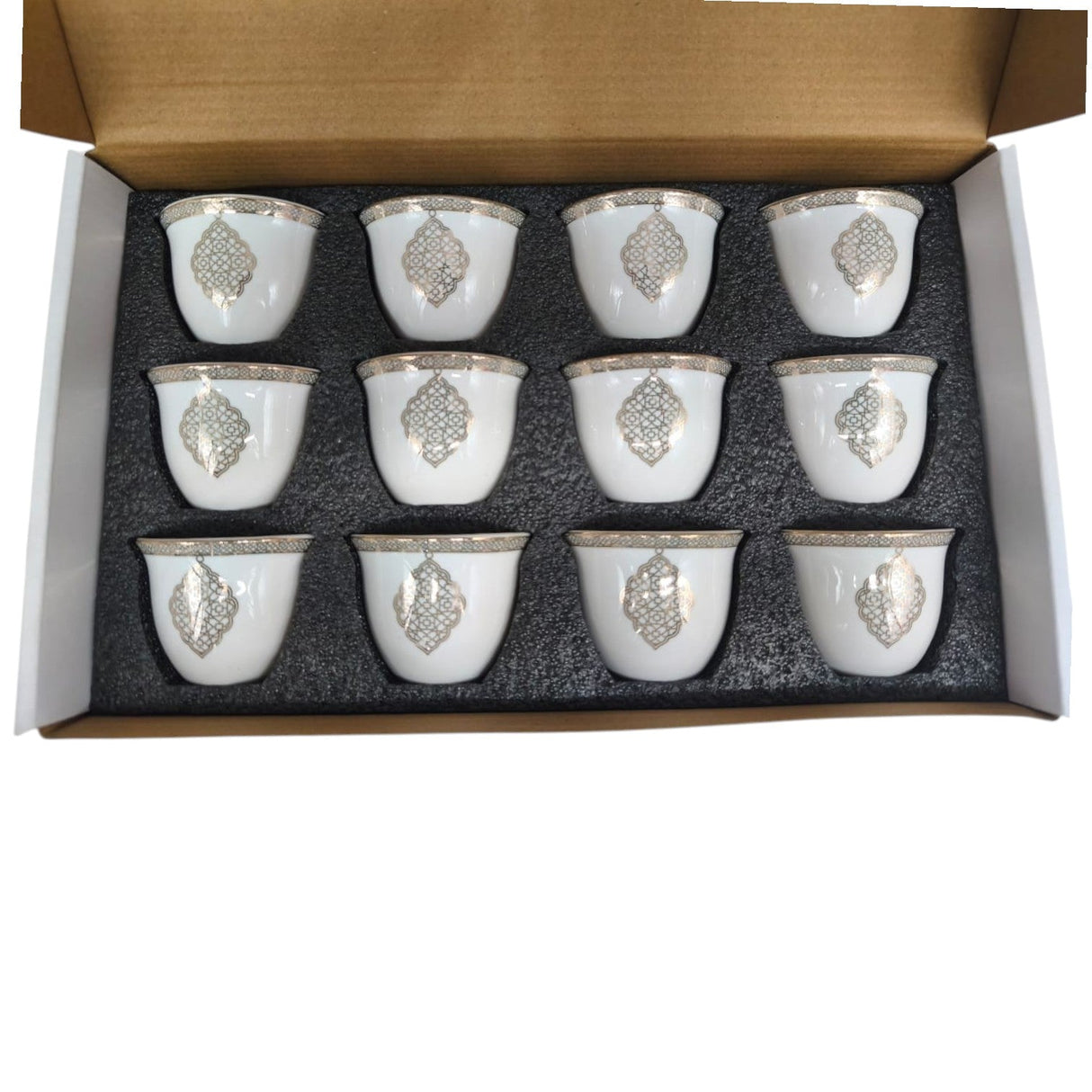 Shallow Ceramic Cawa Cup for Tea Coffee Perfect for Home Office Coffee Shops Set of 12Pcs(80ML) - White&Gold - Al Kabayel Discount CentreShallow Ceramic Cawa Cup for Tea Coffee Perfect for Home Office Coffee Shops Set of 12Pcs(80ML) - White&GoldTea CupsSHALLOWAl Kabayel Discount Centre