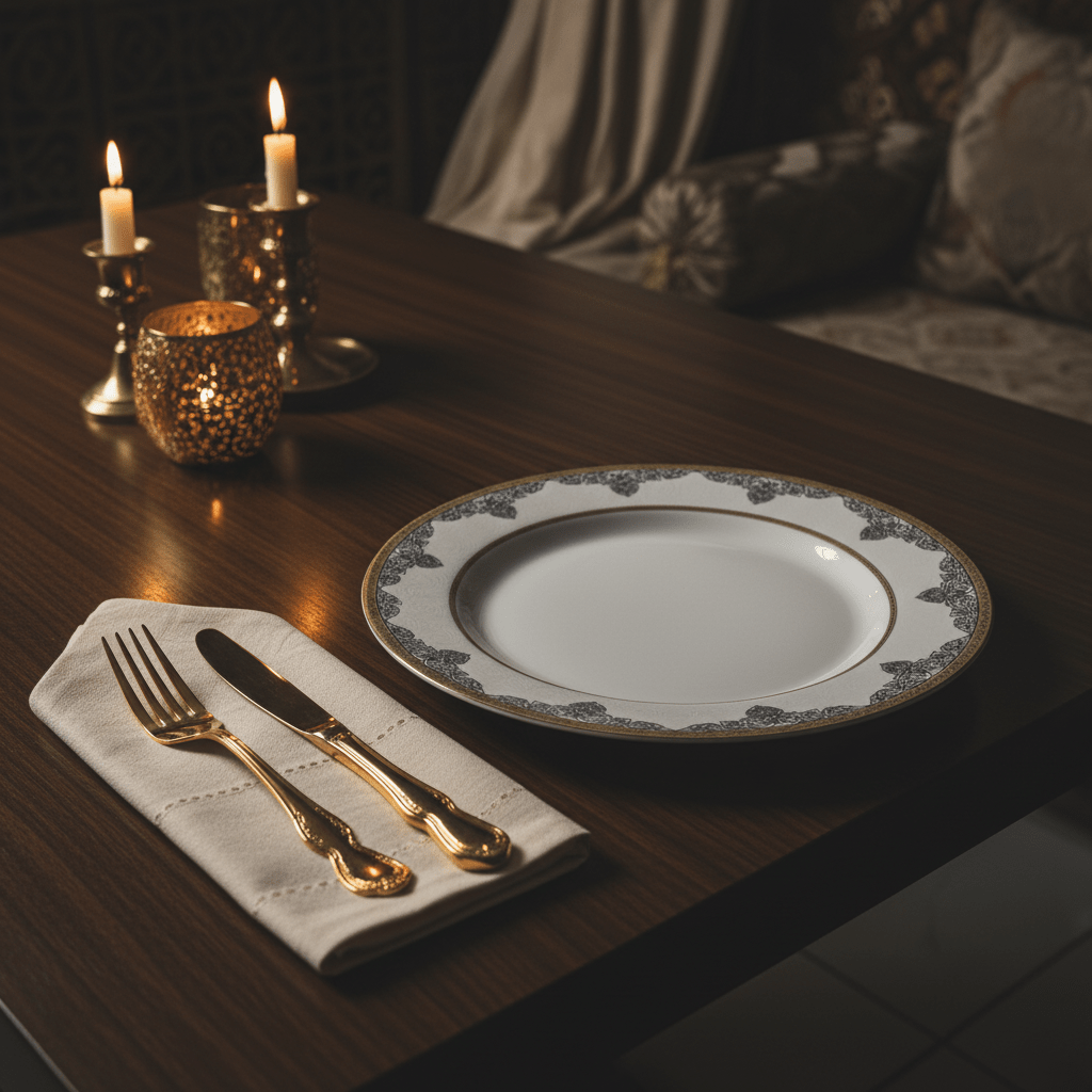 Shallow White Porcelain Dinner Plate with Gold Rim & Arabesque Border — 10.5 Inch - Al Kabayel Discount CentreShallow White Porcelain Dinner Plate with Gold Rim & Arabesque Border — 10.5 InchPlatesSHALLOWAl Kabayel Discount Centre