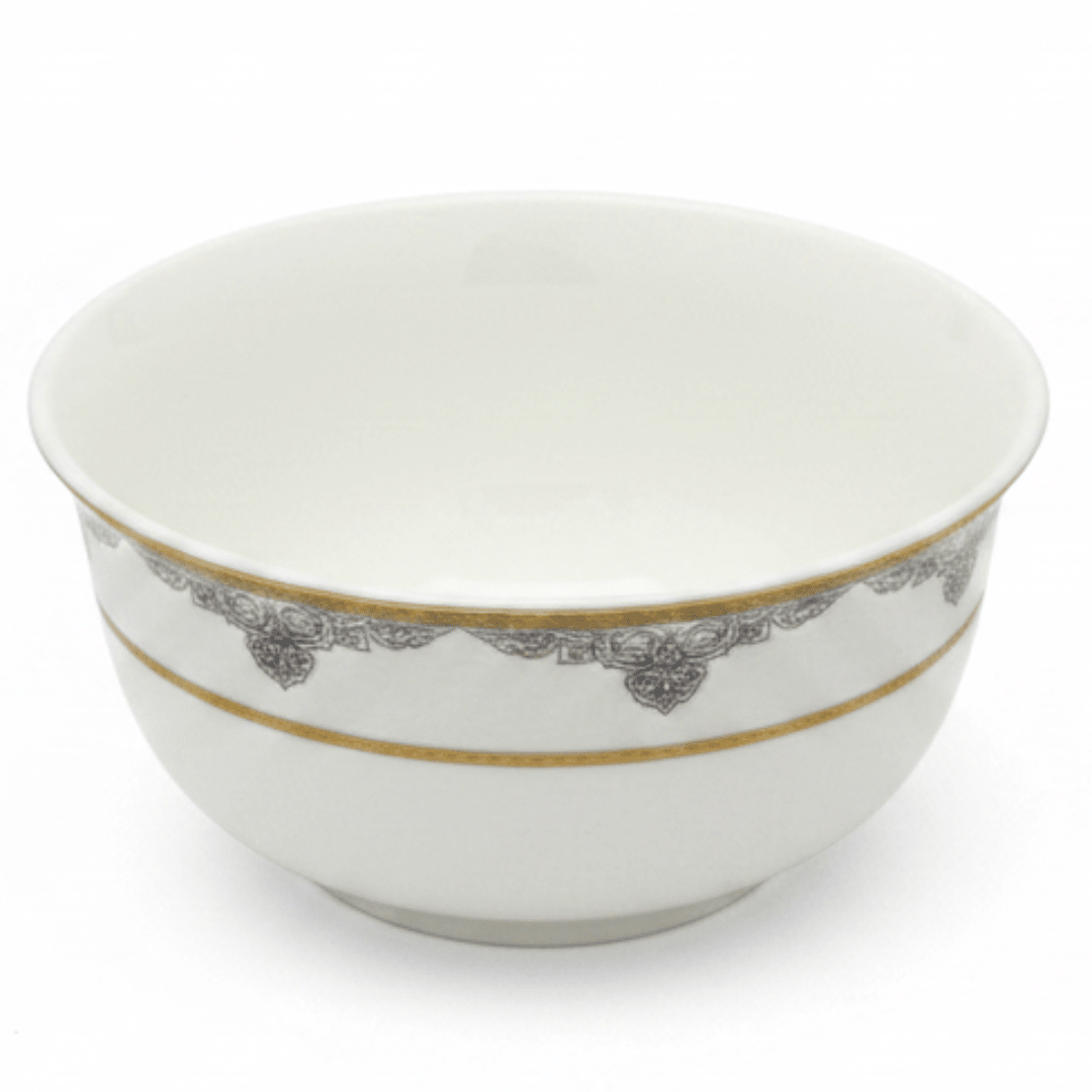 Shallow White Porcelain Soup Bowl with Golden Rim & Floral Design | 4.5 Inch | Premium Tableware - Al Kabayel Discount CentreShallow White Porcelain Soup Bowl with Golden Rim & Floral Design | 4.5 Inch | Premium TablewareBowlsSHALLOWAl Kabayel Discount Centre