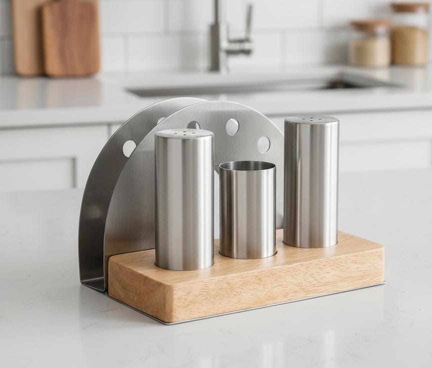 Shengya Luxury Stainless Steel Seasoning Set with Built - In Napkin Holder – Modern Tabletop Organizer - Al Kabayel Discount CentreShengya Luxury Stainless Steel Seasoning Set with Built - In Napkin Holder – Modern Tabletop OrganizerKitchen Utensils & GadgetsSHENGYAAl Kabayel Discount Centre