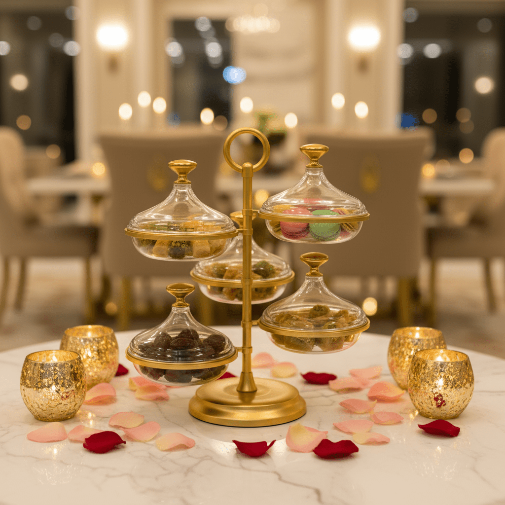 SILU Luxury 4 - Tier Gold Candy & Dessert Stand with Base – Elegant Party & Ramadan Display Stand 30 cm - Al Kabayel Discount CentreSILU Luxury 4 - Tier Gold Candy & Dessert Stand with Base – Elegant Party & Ramadan Display Stand 30 cmServing TraysSILUAl Kabayel Discount Centre