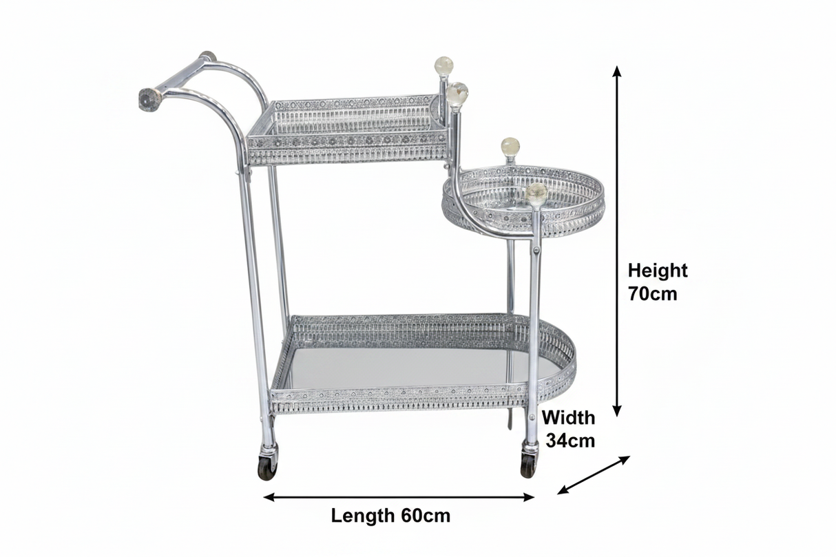 Silver Bar Cart with Dimensions