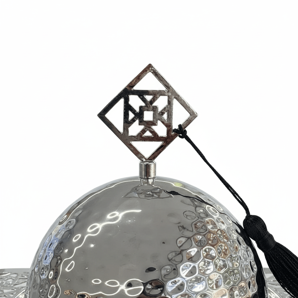 Silver Metal Candy Plate with Dome Lid & Decorative Base — 23×16cm - Al Kabayel Discount CentreSilver Metal Candy Plate with Dome Lid & Decorative Base — 23×16cmServing TraysAKDCAl Kabayel Discount Centre