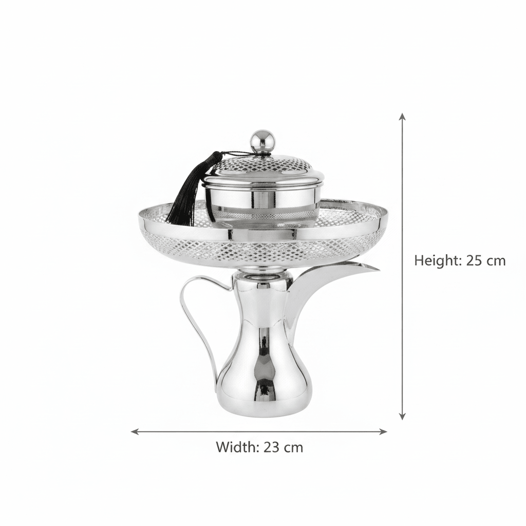 Silver Metal Dallah Candy Tray with Lattice Lid - 25 × 23 cm - Al Kabayel Discount CentreSilver Metal Dallah Candy Tray with Lattice Lid - 25 × 23 cmServing TraysAKDCAl Kabayel Discount Centre