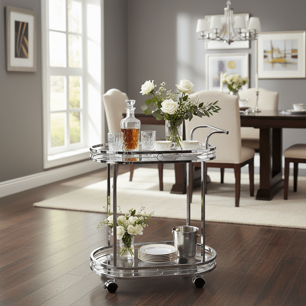 Silver Stainless Steel & Glass 2-Tier Serving Cart - 78×70×40 cm - Al Kabayel Discount CentreSilver Stainless Steel & Glass 2-Tier Serving Cart - 78×70×40 cmOrganizers & AccessoriesAKDCAl Kabayel Discount Centre