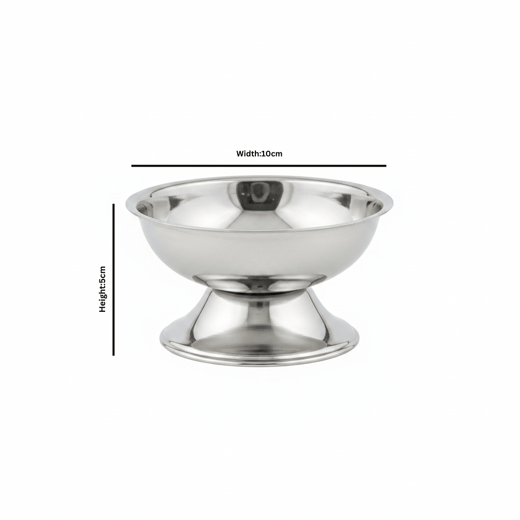 Silver Stainless Steel Ice Cream Cup with Pedestal Base – 10×5 cm - Al Kabayel Discount CentreSilver Stainless Steel Ice Cream Cup with Pedestal Base – 10×5 cmBowlsAKDCAl Kabayel Discount Centre