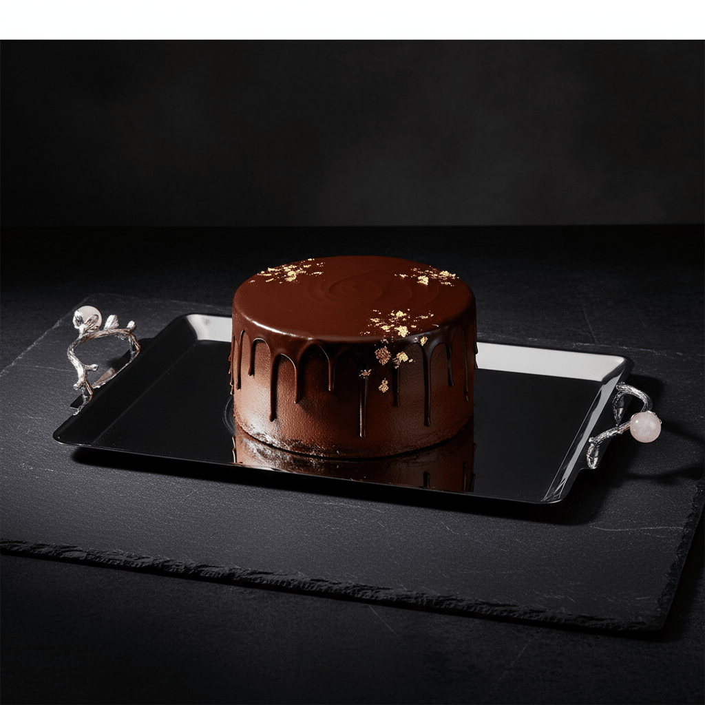 Silver Stainless Steel Rectangle Cake Tray with Ornate Handles — 40×25 cm | - Al Kabayel Discount CentreSilver Stainless Steel Rectangle Cake Tray with Ornate Handles — 40×25 cm |Serving TraysAKDCAl Kabayel Discount Centre