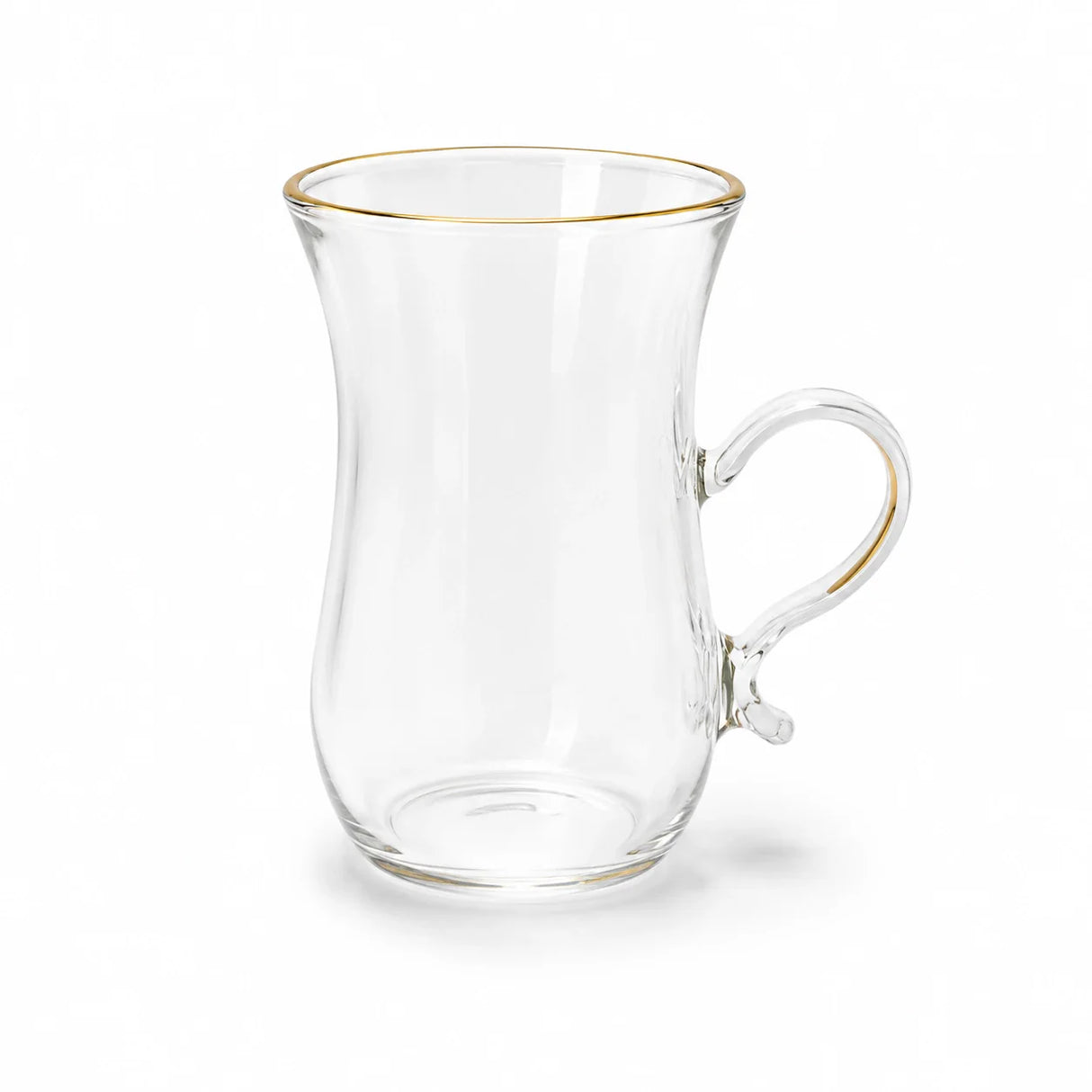 ABL GP-120 Sketan Tea Cup & Saucer Set – 12 Pieces – Clear Glass Cups with Gold Rim & Green Stripe Porcelain Saucers