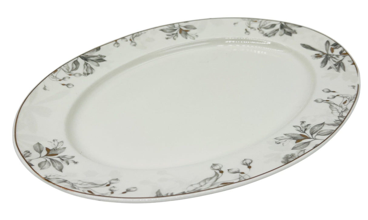 Solecasa Ceramic Oval Platter 14"*10.25", White - Grey Floral Designs - Al Kabayel Discount CentreSolecasa Ceramic Oval Platter 14"*10.25", White - Grey Floral DesignsServing TraysSOLECASAAl Kabayel Discount Centre