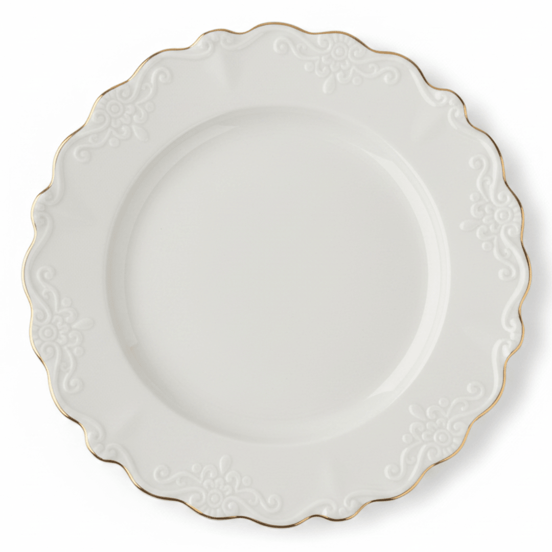 Solecasa Off - White Round Ceramic Dessert Plate with Gold Rim - 8.5 Inch - Al Kabayel Discount CentreSolecasa Off - White Round Ceramic Dessert Plate with Gold Rim - 8.5 InchPlatesSOLECASAAl Kabayel Discount Centre