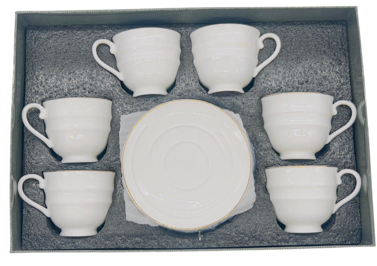SOLECASA Porcelain Cup and Saucer 6pcs Set 220ml, Elegant Design, White - Al Kabayel Discount CentreSOLECASA Porcelain Cup and Saucer 6pcs Set 220ml, Elegant Design, WhiteTea SetsSOLECASAAl Kabayel Discount Centre