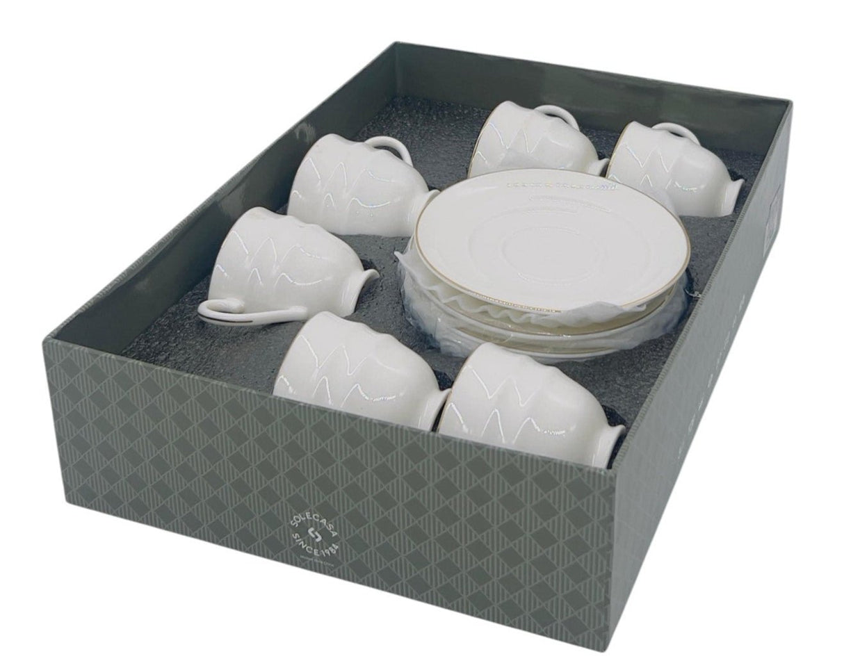 SOLECASA Porcelain Cup and Saucer 6pcs Set 220ml, Elegant Design, White - Al Kabayel Discount CentreSOLECASA Porcelain Cup and Saucer 6pcs Set 220ml, Elegant Design, WhiteTea SetsSOLECASAAl Kabayel Discount Centre