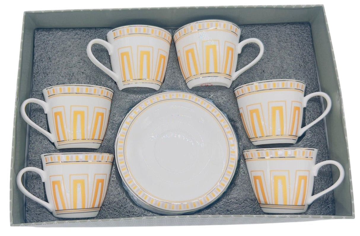 SOLECASA Porcelain Cup and Saucer 6pcs Set 220ml, White/Gold - Al Kabayel Discount CentreSOLECASA Porcelain Cup and Saucer 6pcs Set 220ml, White/GoldTea SetsSOLECASAAl Kabayel Discount Centre