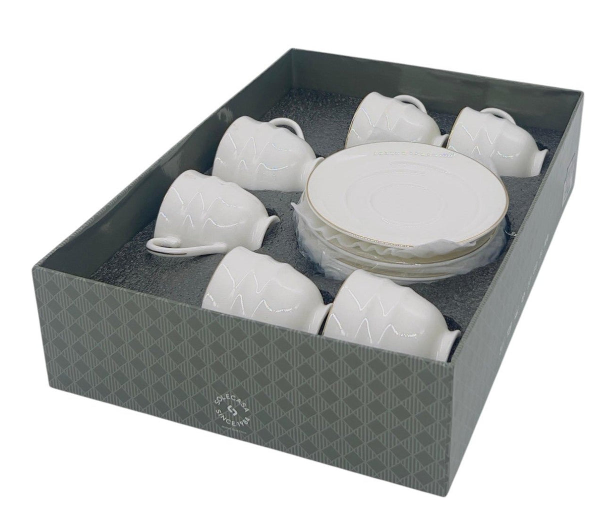 SOLECASA Porcelain Cup and Saucer 6pcs Set 90ml, Elegant Design, White - Al Kabayel Discount CentreSOLECASA Porcelain Cup and Saucer 6pcs Set 90ml, Elegant Design, WhiteTea SetsSOLECASAAl Kabayel Discount Centre
