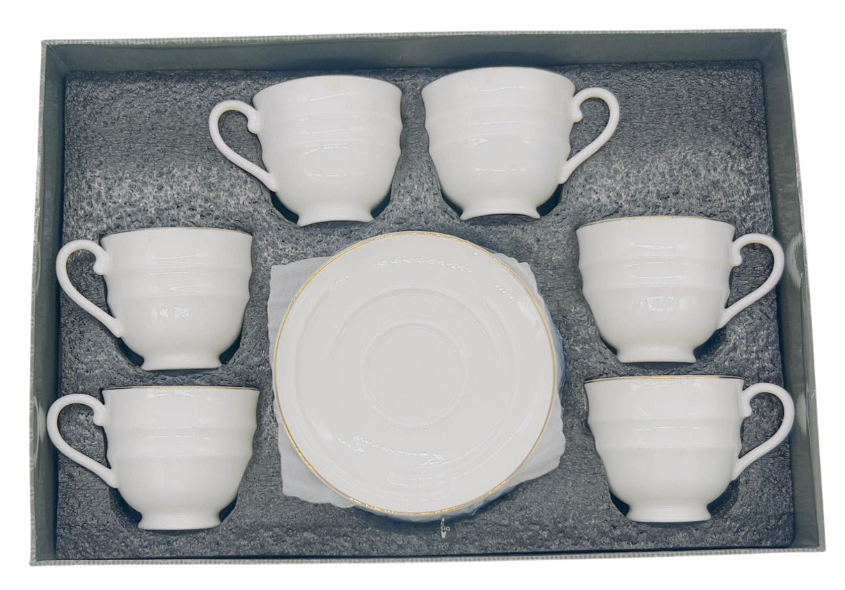 SOLECASA Porcelain Cup and Saucer 6pcs Set 90ml, Elegant Design, White - Al Kabayel Discount CentreSOLECASA Porcelain Cup and Saucer 6pcs Set 90ml, Elegant Design, WhiteTea SetsSOLECASAAl Kabayel Discount Centre
