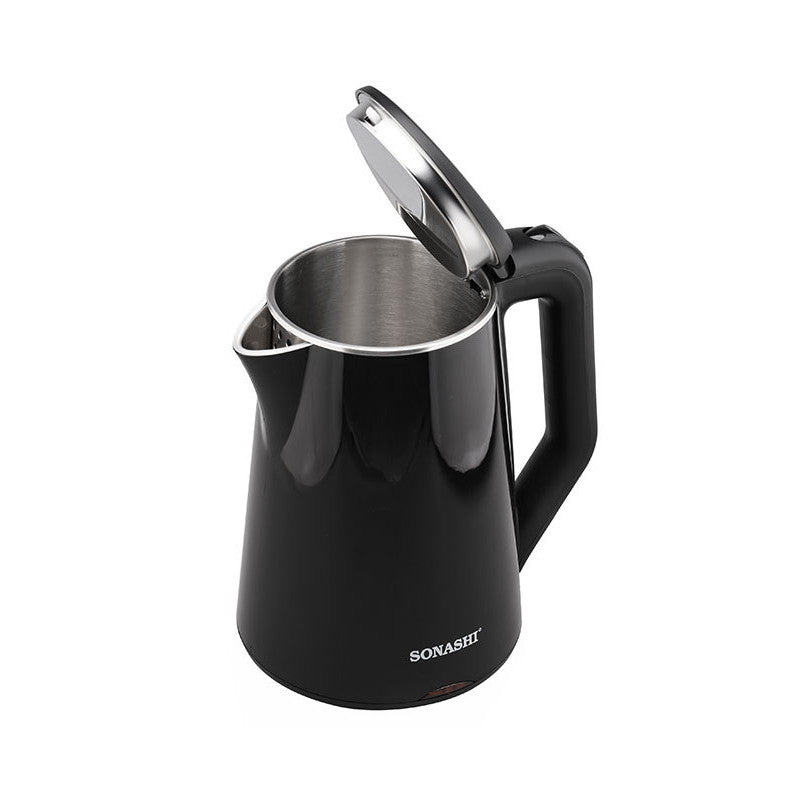 Sonashi 1.8L Cordless Kettle - Stainless Steel Kettle with Double Layer Body, 360 - Degree Swivel Base - Auto Shutdown, Power On/Off Indicator Light Feature, 2200W SKT - 1808N Black - Al Kabayel Discount CentreSonashi 1.8L Cordless Kettle - Stainless Steel Kettle with Double Layer Body, 360 - Degree Swivel Base - Auto Shutdown, Power On/Off Indicator Light Feature, 2200W SKT - 1808N BlackElectric KettlesSONASHIAl Kabayel Discount Centre