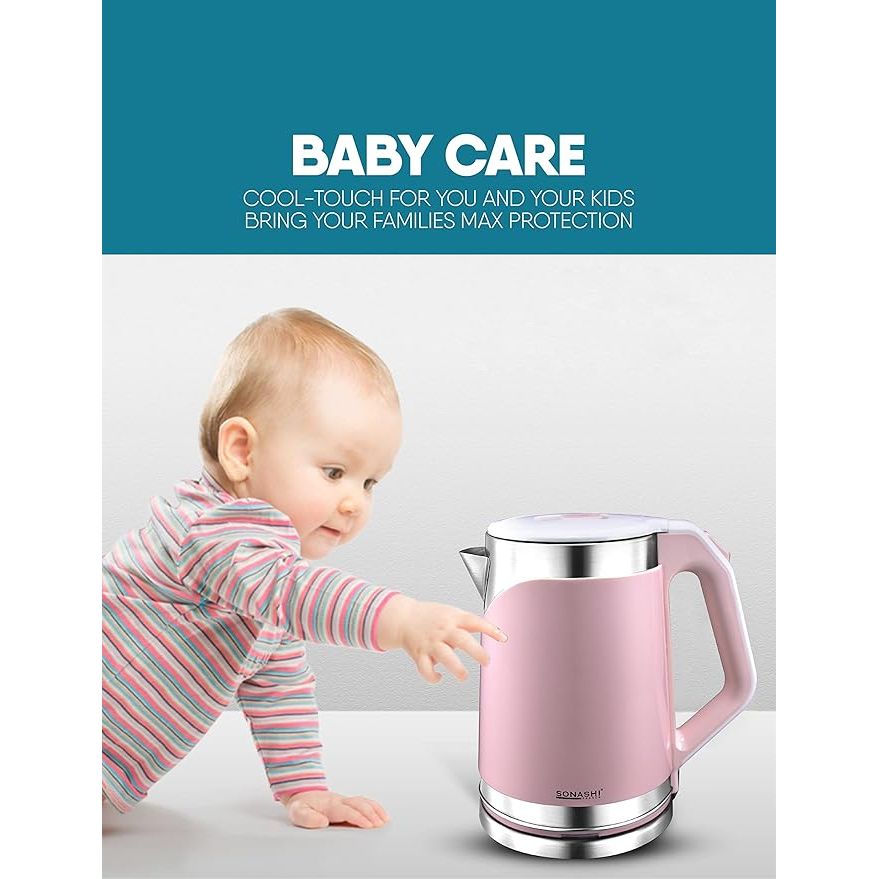 Sonashi 1.8L Stainless Steel Cordless Kettle Pink SKT - 1808 - Al Kabayel Dicount CenterSonashi 1.8L Stainless Steel Cordless Kettle Pink SKT - 1808Electric KettlesSONASHIAl Kabayel Dicount Center