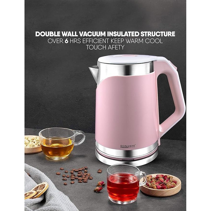 Sonashi 1.8L Stainless Steel Cordless Kettle Pink SKT - 1808 - Al Kabayel Dicount CenterSonashi 1.8L Stainless Steel Cordless Kettle Pink SKT - 1808Electric KettlesSONASHIAl Kabayel Dicount Center