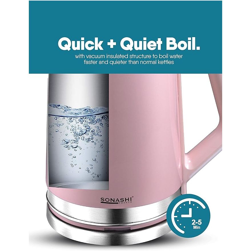 Sonashi 1.8L Stainless Steel Cordless Kettle Pink SKT - 1808 - Al Kabayel Dicount CenterSonashi 1.8L Stainless Steel Cordless Kettle Pink SKT - 1808Electric KettlesSONASHIAl Kabayel Dicount Center