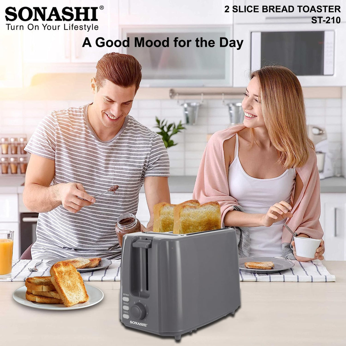 Sonashi 2 Slice Bread Toaster - Adjustable 7 Browning Control with Slide Out Crumb Tray | Defrost, Reheat and Cancel Options | Cool Touch Body for Fast Toasting 750 W ST - 210 Grey - Al Kabayel Discount CentreSonashi 2 Slice Bread Toaster - Adjustable 7 Browning Control with Slide Out Crumb Tray | Defrost, Reheat and Cancel Options | Cool Touch Body for Fast Toasting 750 W ST - 210 GreyToastersSONASHIAl Kabayel Discount Centre