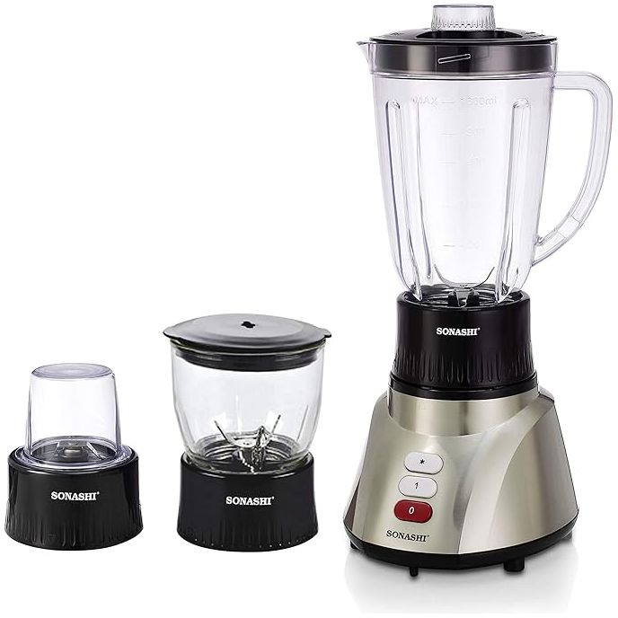 SONASHI 3 in 1 Blender Black SB - 160N Ð 3 Speed, Pulse Control, 500W Countertop Blender Mixer Grinder with Overheating Protection, 1.5L Unbreakable Jar, Chopping Cup, Grinding Cup | Kitchen Appliances - Al Kabayel Dicount CenterSONASHI 3 in 1 Blender Black SB - 160N Ð 3 Speed, Pulse Control, 500W Countertop Blender Mixer Grinder with Overheating Protection, 1.5L Unbreakable Jar, Chopping Cup, Grinding Cup | Kitchen AppliancesCountertop BlendersSONASHIAl Kabayel Dicount Center