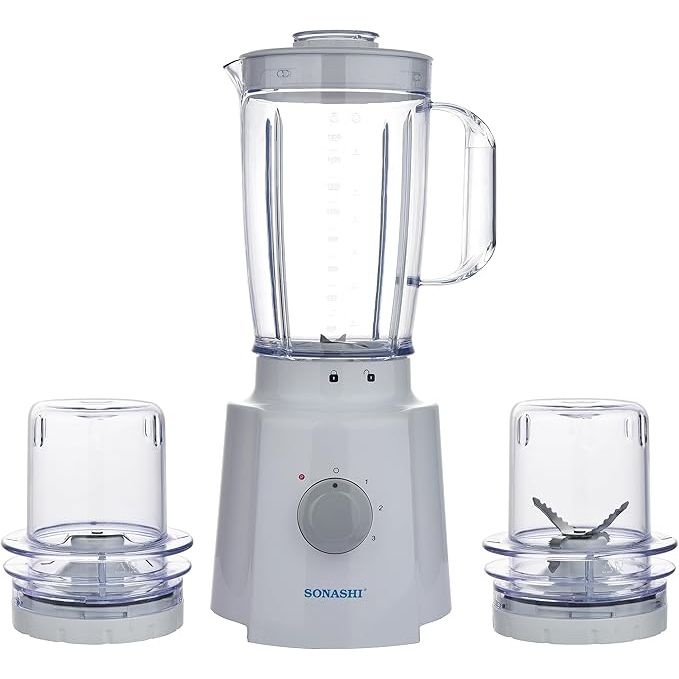 SONASHI 3 in 1 Blender SB - 133 Ð 3 Speed, 650W Countertop Blender Mixer Grinder with Overheating Protection, 1.5L Unbreakable Jar, Mincing Cup, Grinding Cup | Kitchen Appliances - Al Kabayel Dicount CenterSONASHI 3 in 1 Blender SB - 133 Ð 3 Speed, 650W Countertop Blender Mixer Grinder with Overheating Protection, 1.5L Unbreakable Jar, Mincing Cup, Grinding Cup | Kitchen AppliancesCountertop BlendersSONASHIAl Kabayel Dicount Center