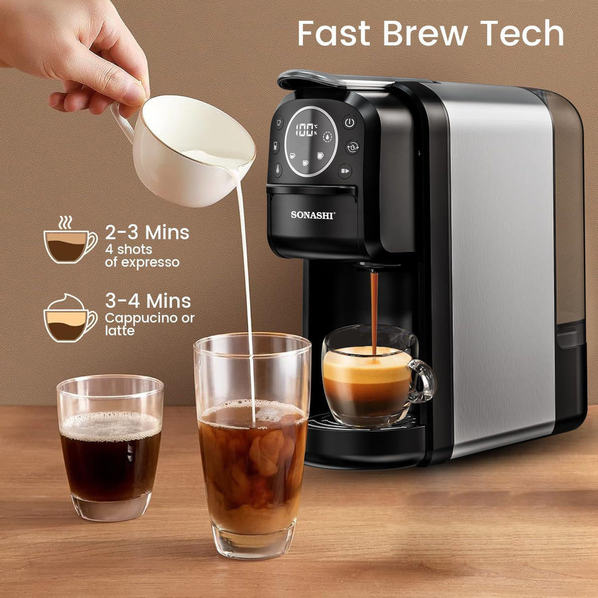 Sonashi 3 in 1 Multi - Capsule Coffee Machine, 1400W Coffee Maker with 700ML Detachable Water Tank, Touch Control Panel, Self - Cleaning Function, SCM - 4984 Black/Grey - Al Kabayel Discount CentreSonashi 3 in 1 Multi - Capsule Coffee Machine, 1400W Coffee Maker with 700ML Detachable Water Tank, Touch Control Panel, Self - Cleaning Function, SCM - 4984 Black/GreyCoffee MakersSONASHIAl Kabayel Discount Centre