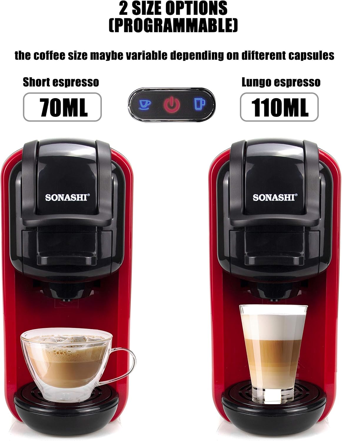 Sonashi 3 in 1 Multifunction Espresso Coffee Machine, 1450W Coffee Maker with 600ML Detachable Water Tank, 3 Optional Adaptors, Auto Shut Off, SCM - 4969 Red - Al Kabayel Discount CentreSonashi 3 in 1 Multifunction Espresso Coffee Machine, 1450W Coffee Maker with 600ML Detachable Water Tank, 3 Optional Adaptors, Auto Shut Off, SCM - 4969 RedCoffee MakersSONASHIAl Kabayel Discount Centre