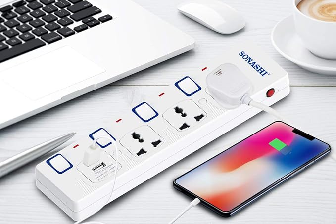 SONASHI Extension Socket 3Way with 2 USB Output Port 3250W, 3M Cord with Overheat Protection, SES - 904U White - Al Kabayel Discount CentreSONASHI Extension Socket 3Way with 2 USB Output Port 3250W, 3M Cord with Overheat Protection, SES - 904U WhiteCords & AdaptersSONASHIAl Kabayel Discount Centre