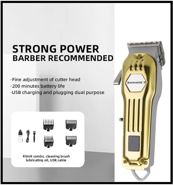 SONASHI Rechargeable Hair Clipper, Sharp & Carbon Steel blade, 8 Comb Attachment,With LED Indicator, Continuous 3 Hour Working Time - SHC - 1061 - Al Kabayel Discount CentreSONASHI Rechargeable Hair Clipper, Sharp & Carbon Steel blade, 8 Comb Attachment,With LED Indicator, Continuous 3 Hour Working Time - SHC - 1061Personal Care & Styling ToolsSONASHIAl Kabayel Discount Centre