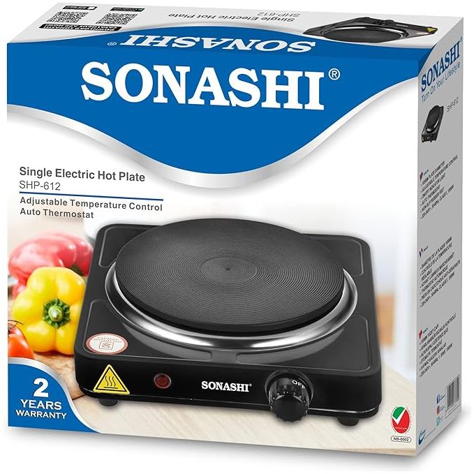 Sonashi SHP - 612 Single Electric Hot Plate 1 Hot Plate, On/Off Indicator Light, Plastic Knobs, Non - Slip Rubber Feet | Electric Stove | Home Appliances - Al Kabayel Dicount CenterSonashi SHP - 612 Single Electric Hot Plate 1 Hot Plate, On/Off Indicator Light, Plastic Knobs, Non - Slip Rubber Feet | Electric Stove | Home AppliancesRange CooktopsSONASHIAl Kabayel Dicount Center