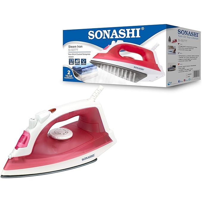 SONASHI SI - 5077T Steam Iron - 1600W Power Iron, Non - Stick Coated Soleplate w/Steam, Burst Steam, Spray, Dry Iron Modes, Red | Appliances - Al Kabayel Dicount CenterSONASHI SI - 5077T Steam Iron - 1600W Power Iron, Non - Stick Coated Soleplate w/Steam, Burst Steam, Spray, Dry Iron Modes, Red | AppliancesIrons & steamersSONASHIAl Kabayel Dicount Center
