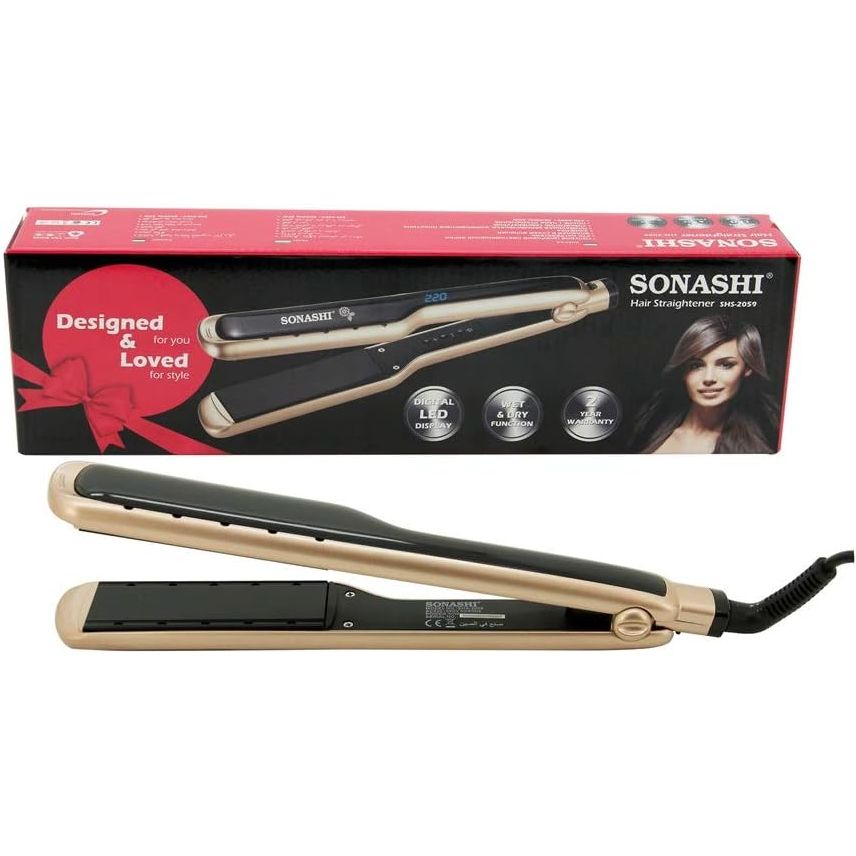 Sonashi Wet & Dry Hair Straightener SHS - 2059 Ð 68W Hair Straightening Tool with LED Display, Ceramic Coated Plate, Temperature Control Ð Personal Care Appliance - Al Kabayel Dicount CenterSonashi Wet & Dry Hair Straightener SHS - 2059 Ð 68W Hair Straightening Tool with LED Display, Ceramic Coated Plate, Temperature Control Ð Personal Care Appliancehair straigthnerSONASHIAl Kabayel Dicount Center