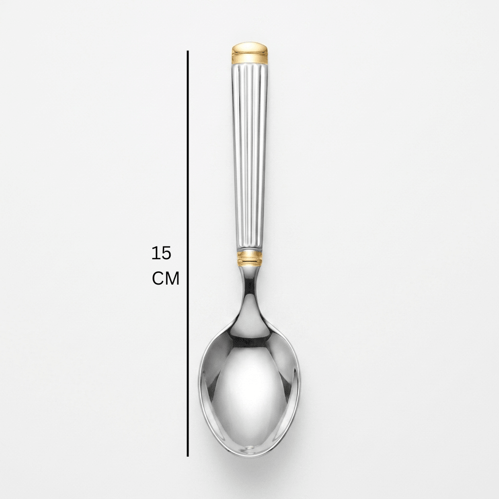 Stainless Steel Spoon Set of 6 – 15cm Silver & Gold Accent - Al Kabayel Discount CentreStainless Steel Spoon Set of 6 – 15cm Silver & Gold AccentSpoonsAKDCAl Kabayel Discount Centre